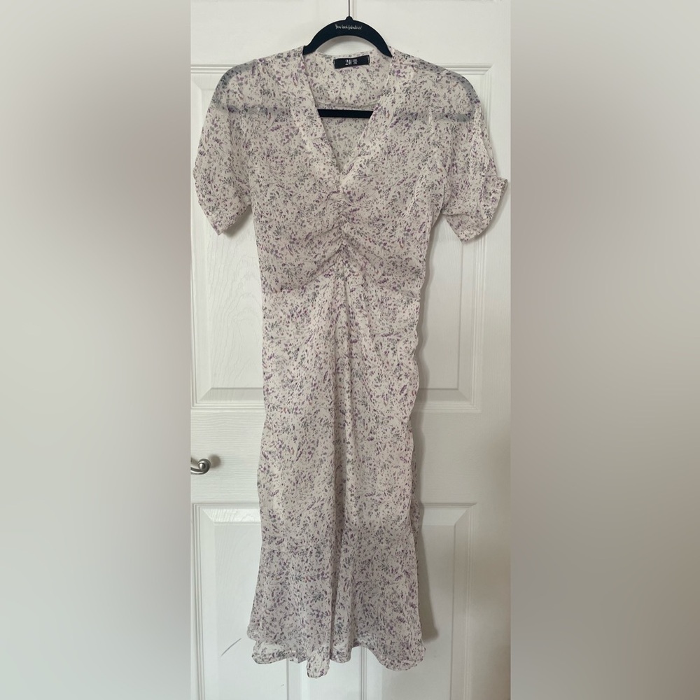 24 Floral Print V Nevk Shortsleeev Women's Dress Mwdium